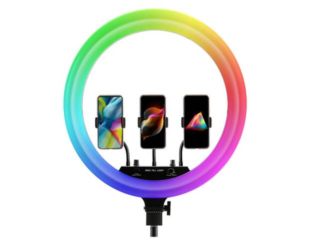 Кольцевая светодиодная LED лампа RIAS MJ18 RGB 45см Разноцветная на 3 держателя USB управление на проводе