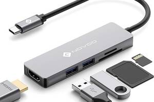 Концентратор USB-C NOVOO 5 в 1, с адаптером HDMI 4K, 2 порта USB 3.0, 1 порт памяти SD,