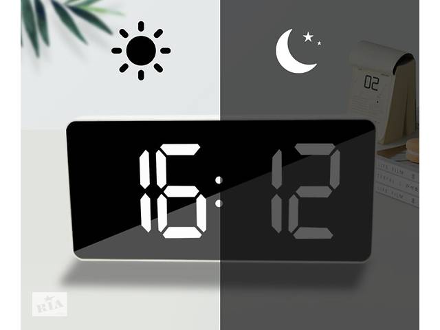 LED часы зеркальные с будильником и термометром