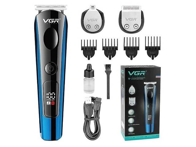 Машинка для стрижки волос аккумуляторная беспроводная VGR V-259 3 в 1 с режимом Турбо Черный с синим