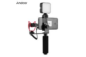 Набір для блогера 3 у 1 Andoer PVK-03 | Стедікам, тримач для смартфона з мікрофоном та накамерним світлом