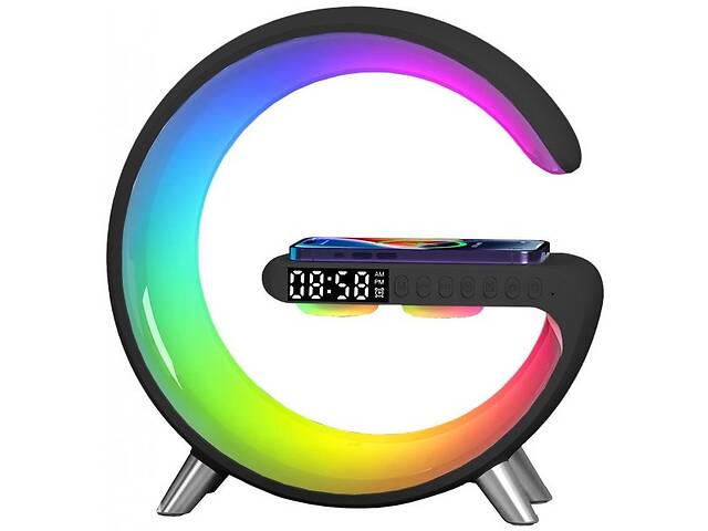 Настольная смарт лампа-ночник G-Smart RGB с часами беспроводной зарядкой 15W Bluetooth-колонкой 3W (GL-Black)