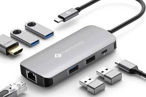 NOVOO 7 в 1 USB C Hub Ethernet, многопортовый адаптер HDMI 4K при 60 Гц, Ethernet 1 Гбит/с, 3 порта USB 3.0, U