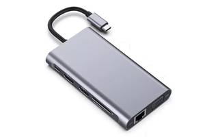 Переходник Lucom USB Type-C-HDMI +VGA + Type-C PowerDelivery 87W 4xUSB +RJ45 +Cardreader Серебрянный (62.09.8375)