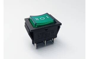 Переключатель клавишный KCD2-203N, с подсветкой, 2 группы, ON-OFF-ON, 6 pin, 16A 250VAC, зеленый