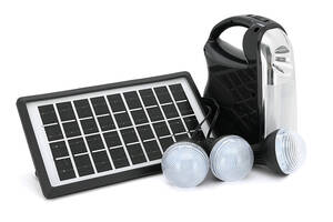 Переносной фонарь GD-7+ Solar, 1+1 режим, встроенный аккум, 3 лампочки 3W, USB выход, Black, Box