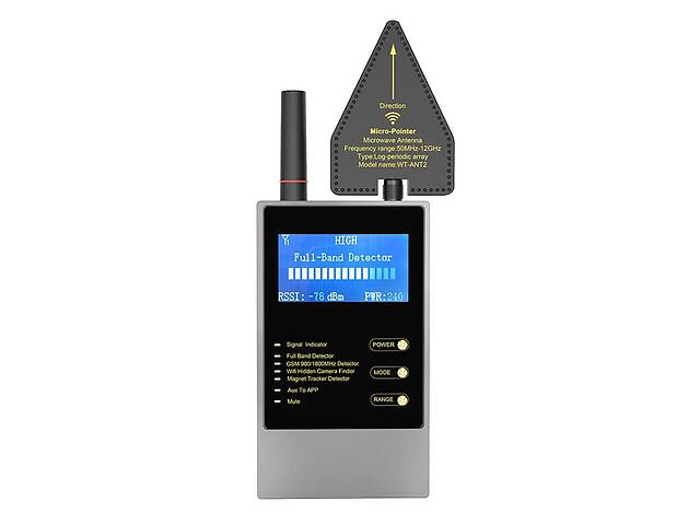 Профессиональный детектор жучков, прослушки, беспроводных камер, GPS трекеров - антижучок Nectronix WT-10 (100816)