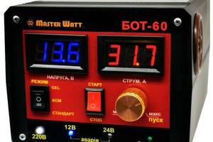 Пуско-зарядное ЗУ БОТ-60 для аккумуляторов 12/24V (12-900Ah) (MF,WET,AGM,GEL,CA/CA), 160-245V,Ток заряда 60/40А, крок...