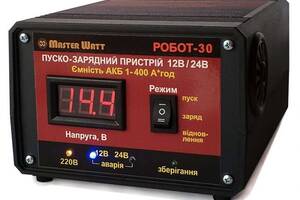 Пуско-зарядное ЗУ РОБОТ-30 для аккумуляторов 12/24V (1-400Ah) (MF, WET,AGM,GEL,CA/CA), 160-245V,Ток заряда 20А, кроко...