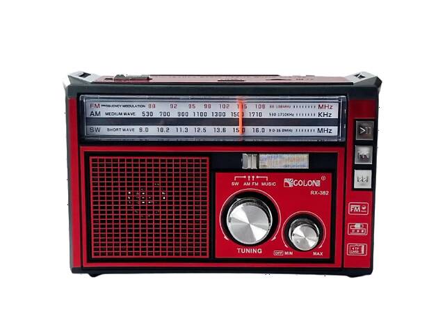 Радиоприемник на аккумуляторе Golon RX-382 FM/AM/SW с фонарем LED Красный (1756375729)