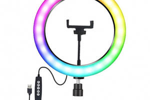 Светодиодная кольцевая лампа для селфи фото RGB MJ-33 с держателем для телефона 12' 30 см питание от USB