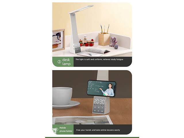 Светодиодная настольная лампа с будильником, радио и блютузом. - Фото 4