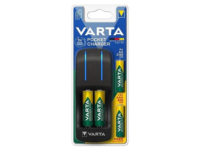 VARTA Зарядное устройство Pocket Charger + Аккумулятор NI-MH AA 2100 мАч, 4 шт.