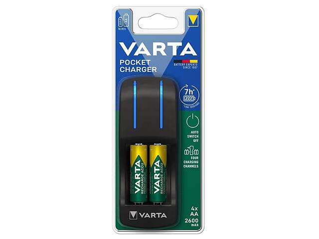 VARTA Зарядное устройство Pocket Charger + Аккумулятор NI-MH AA 2600 мАч, 4 шт.