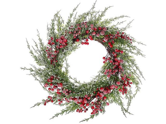 Венок новогодний декоративный Ягоды во льду диаметр искусственная хвоя Bona DP73718