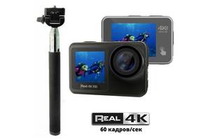 Видеокамера сенсорная XPRO AQUA REAL4K Black водонепроницаемая (до 5м без чехла) экшн камера с двумя дисплеями с REAL...