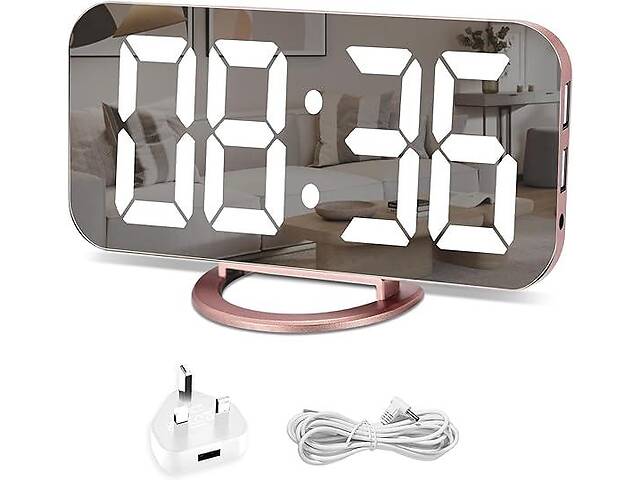 Зеркальный будильник U-picks, цифровые часы, большой 6,5-дюймовый светодиодный дисплей