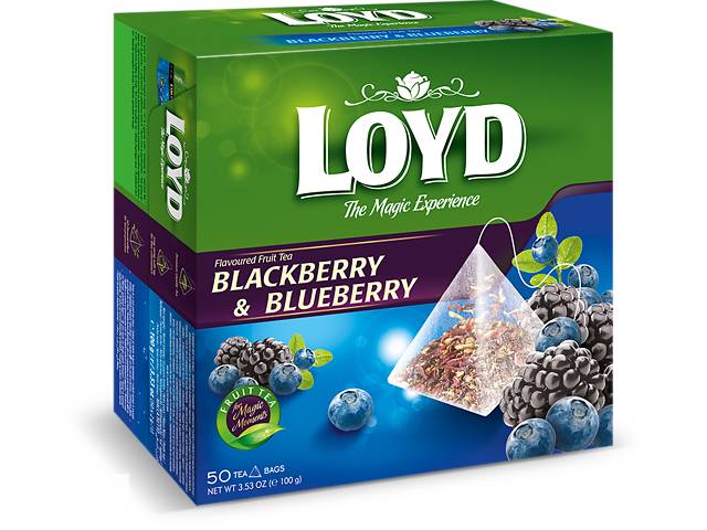 Чай в пакетиках пирамидках Loyd Blackberry&Blueberry, ежевика и голубика, 2г*50шт