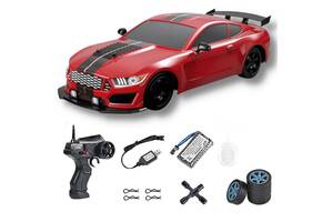 Большая дрифтовая машинка с Парогенератором и LED Подсветкой RC Race Ford Mustang 4WD 28 см Красная (759)