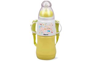 Бутылочка детская для кормления Fissman Babies 'Малыши' 230мл с ремешком, желтая