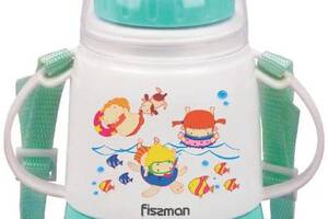 Бутылочка детская для кормления Fissman Babies 'Забавное купание' 150мл с ремешком, аквамарин