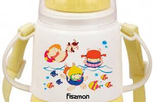 Бутылочка детская для кормления Fissman Babies 'Забавное купание' 150мл с ремешком, желтая