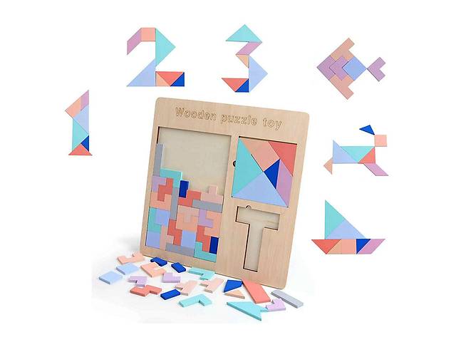 Деревянная Головоломка 3 В 1 Тетрис, Танграм, Пятнашки - 'Wooden Puzzle Toy'