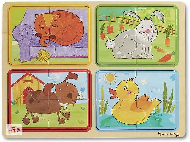 Деревянные пазлы 4 в 1 'Игривые друзья' Melissa&Doug 4 пазла по 4 элемента MD31364