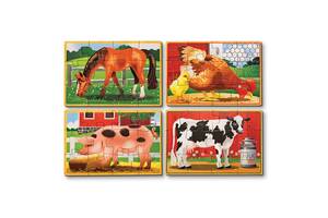 Деревянный пазл 4 в 1 Melissa&Doug 'Животные на ферме' 12х4 элементов 15х20 см MD13793