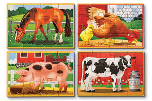 Деревянный пазл 4 в 1 Melissa&Doug 'Животные на ферме' 12х4 элементов 15х20 см MD13793