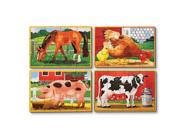 Деревянный пазл 4 в 1 Melissa&Doug 'Животные на ферме' 12х4 элементов 15х20 см MD13793