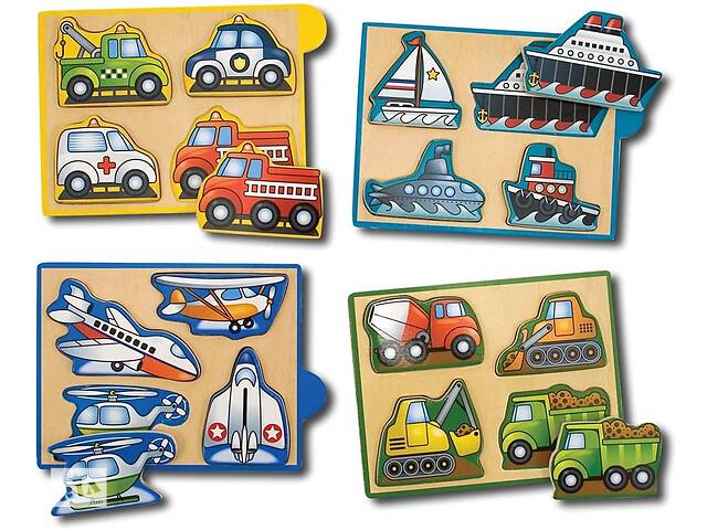 Деревянный пазл 4 в 1 в коробке Melissa&Doug 'Машины' 12х4 элементов 12х16 см MD4791