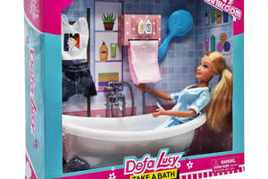 Детская кукла с ванночкой Defa 8444 полотенце расческа одежда Голубой