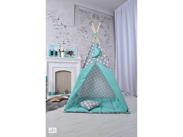 Детская палатка Wigwamhome серо-мятный 150х150х200см