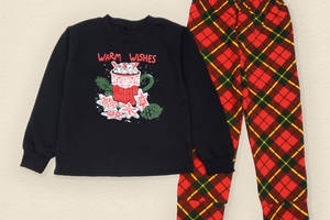 Детская пижама с рождественским принтом и штанами в клетку Dexter’s warm wishes 98 см Черный/Красный