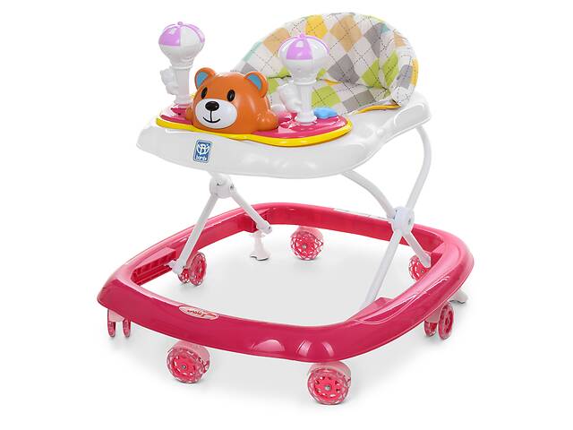 Детские ходунки Мишка с силиконовыми колесами Bambi M 3656-S Розовый (MAS40428)