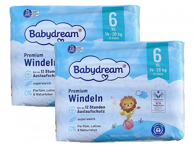 Детские одноразовые подгузники Babydream 6 XL 14-20 кг 64 шт.