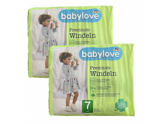 Детские одноразовые подгузники Babylove Premium 7 xxl 16+ кг 60 шт