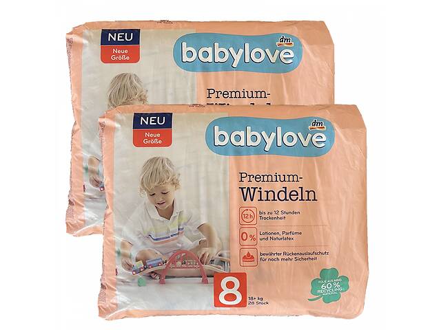 Детские одноразовые подгузники Babylove Premium 8 18+ кг 56 шт