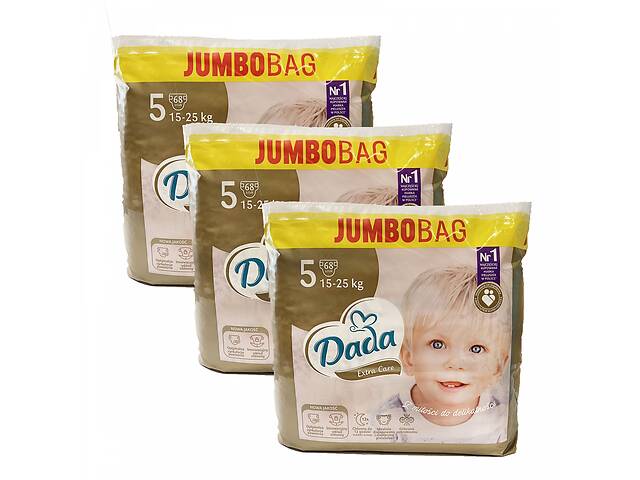 Детские одноразовые подгузники Dada Extra Care Jumbo Bag Размер 5 JUNIOR (15-25 кг) 204 шт