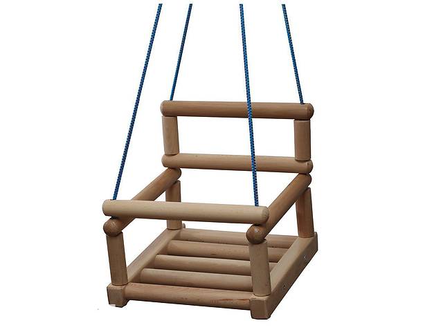 Детские подвесные деревянные качели со спинкой и ограничителем SportBaby