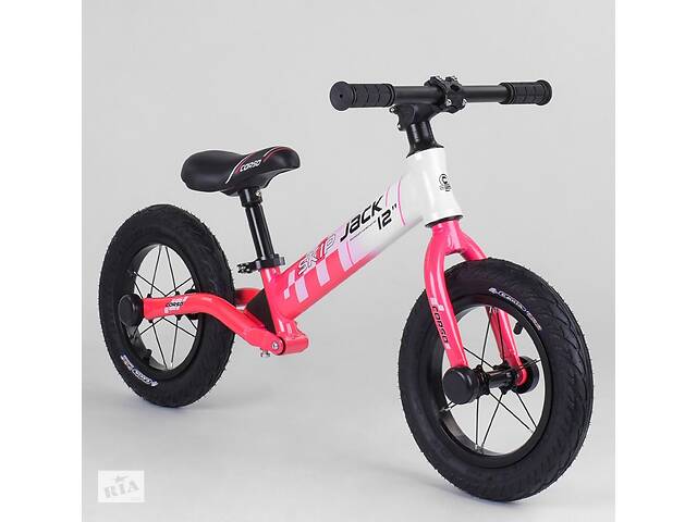 Детский двухколесный велобег для девочки с амортизатором Corso 'Skip Jack' 25025, бело-розовый
