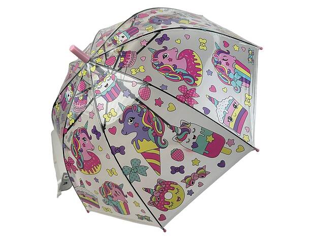 Детский прозрачный зонт-трость с рисунками Fiaba розовая ручка К0201-2