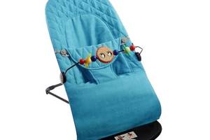 Детский шезлонг-качалка SBT group BABY Balance Soft A1 с дугой с игрушками синий в клетку/хлопок (BBT-13-00)