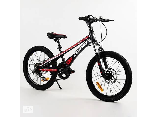 Детский спортивный велосипед магниевая рама дисковые тормоза CORSO Speedline 20’’ Black and red (103532)