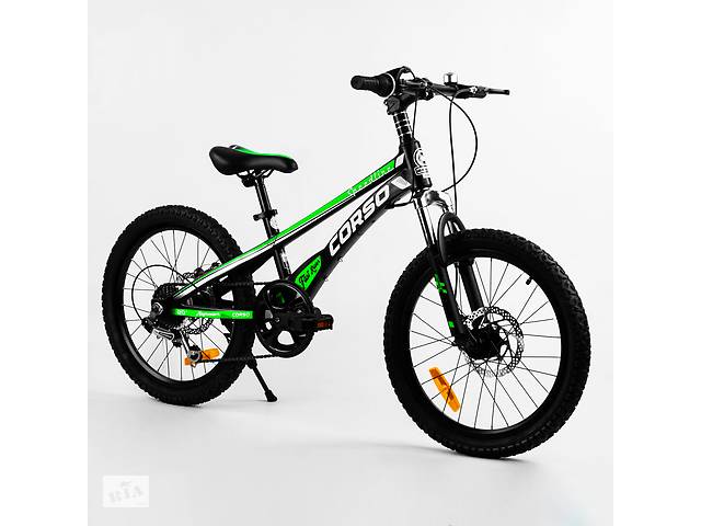 Детский спортивный велосипед магниевая рама дисковые тормоза CORSO Speedline 20’’ Black and green (103533)