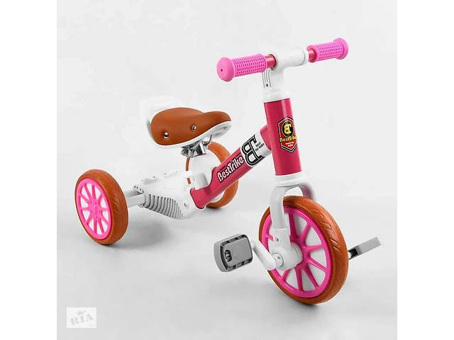Детский трехколесный велосипед - трансформер Best Trike EVA колеса функция беговела розовый 15996