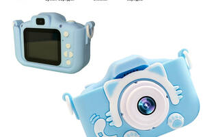 Детский цифровой фотоаппарат Smart Kidsт с 2' экраном в силиконовом чехле 'Кошечка' с встроенными играми Голубой