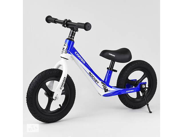 Детский велобег Corso 91649 с большими резиновыми колесами, подножкой, для детей от 2-х до 5-ти лет, синий