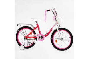 Детский велосипед CORSO Fleur U-образная рама корзинка 20' Pink and white (115247)